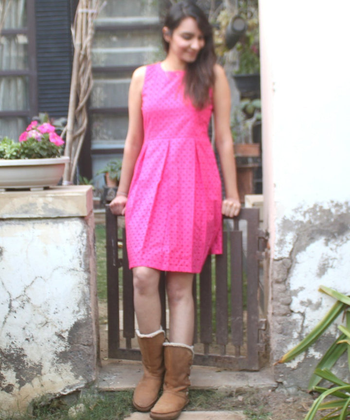 anokherang Dress Pink Hakooba Box Pleated Knee Length Dress