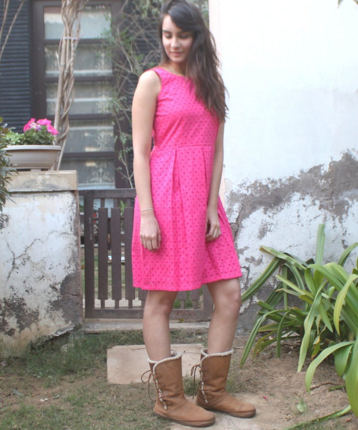 anokherang Dress Pink Hakooba Box Pleated Knee Length Dress
