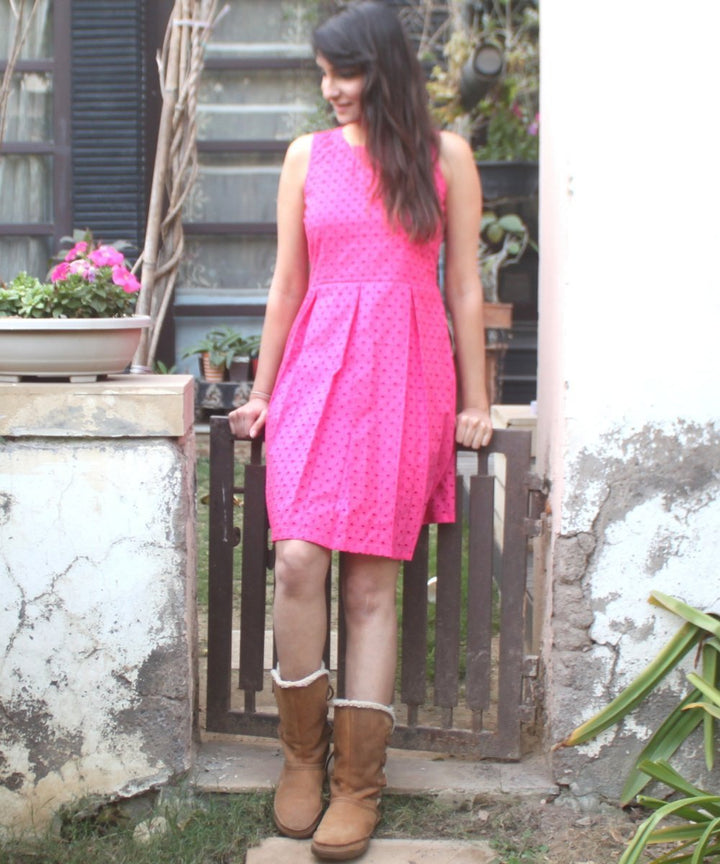 anokherang Dress Pink Hakooba Box Pleated Knee Length Dress