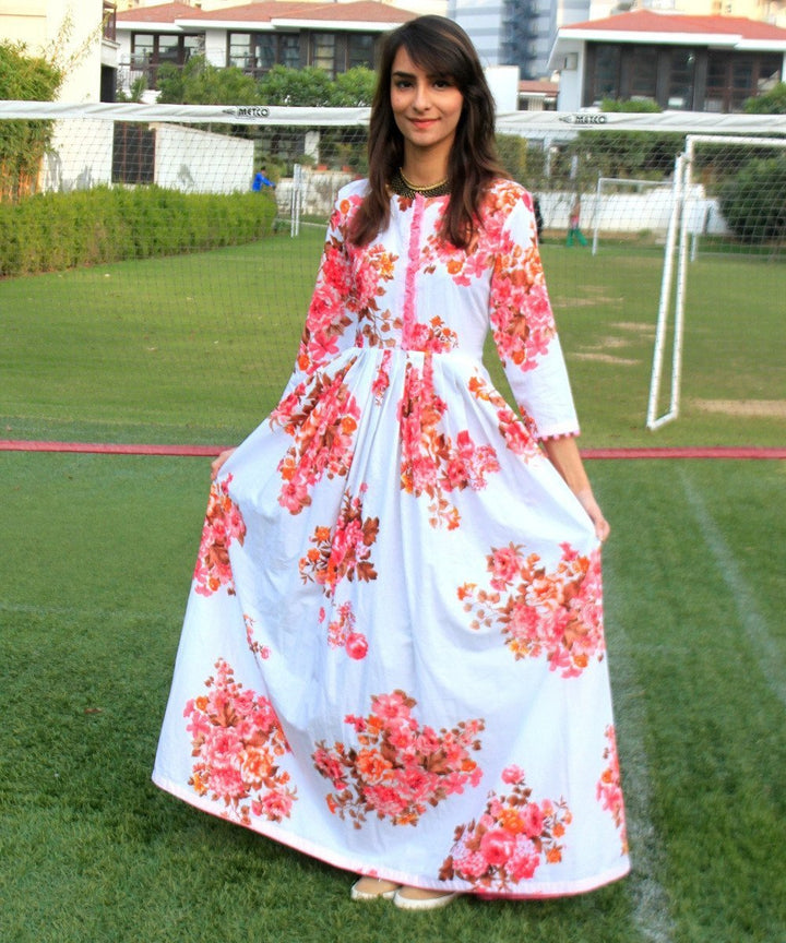 anokherang Dress Pink Rose Pleated Long Dress