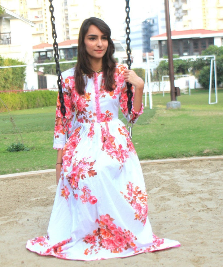 anokherang Dress Pink Rose Pleated Long Dress