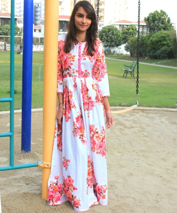 anokherang Dress Pink Rose Pleated Long Dress