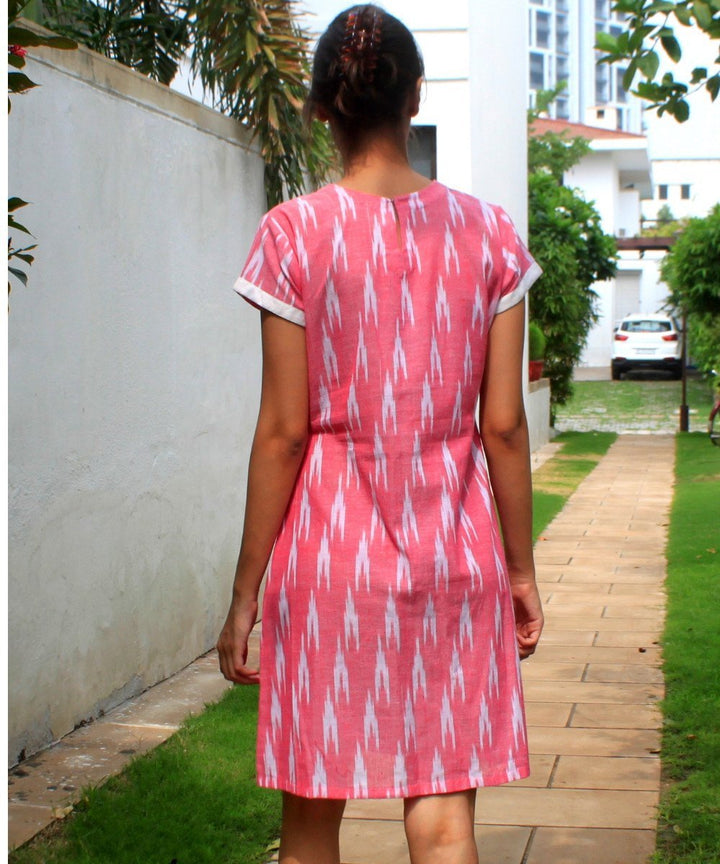 anokherang Dress Pink White Tic Tac Ikkat Dress