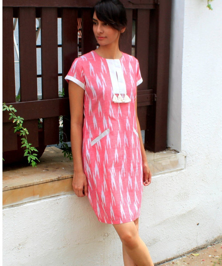 anokherang Dress Pink White Tic Tac Ikkat Dress