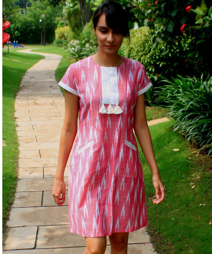 anokherang Dress Pink White Tic Tac Ikkat Dress