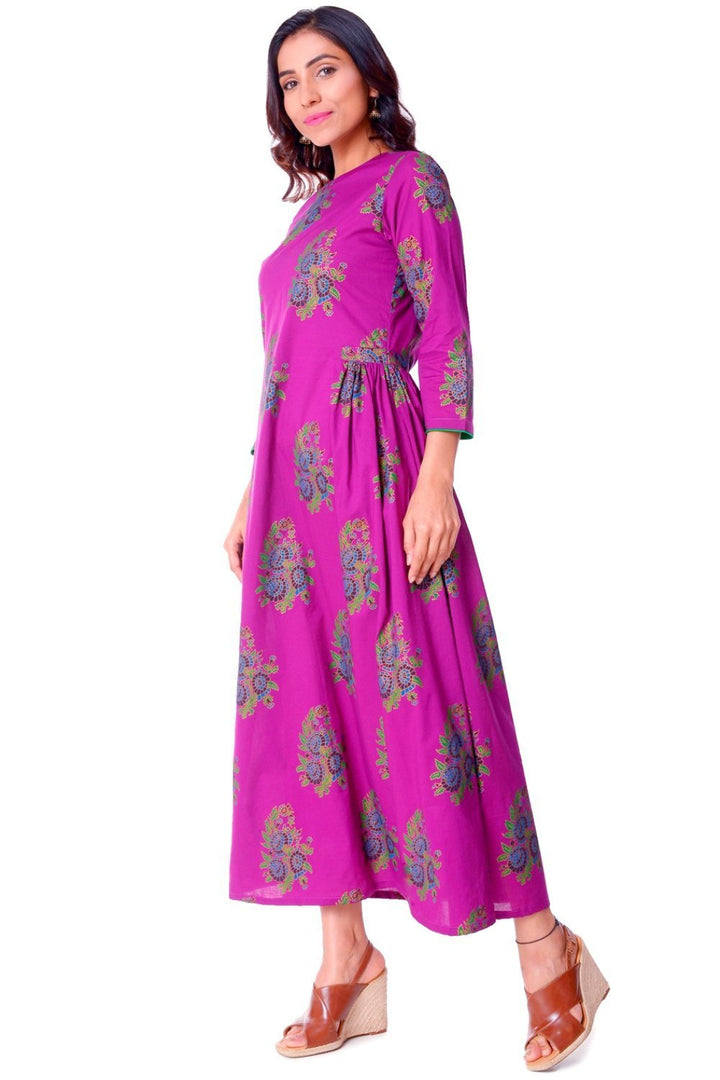 anokherang Dress Purple Printed Ankle Length Dress