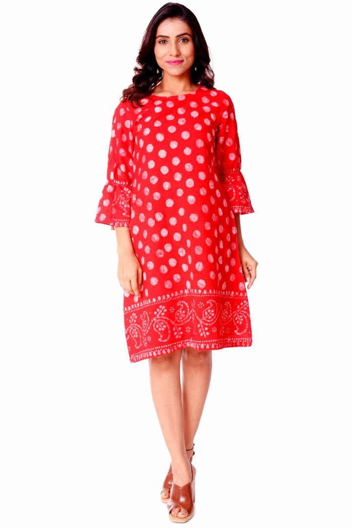 anokherang Dress Red Polka Dotted Knee-Length Dress