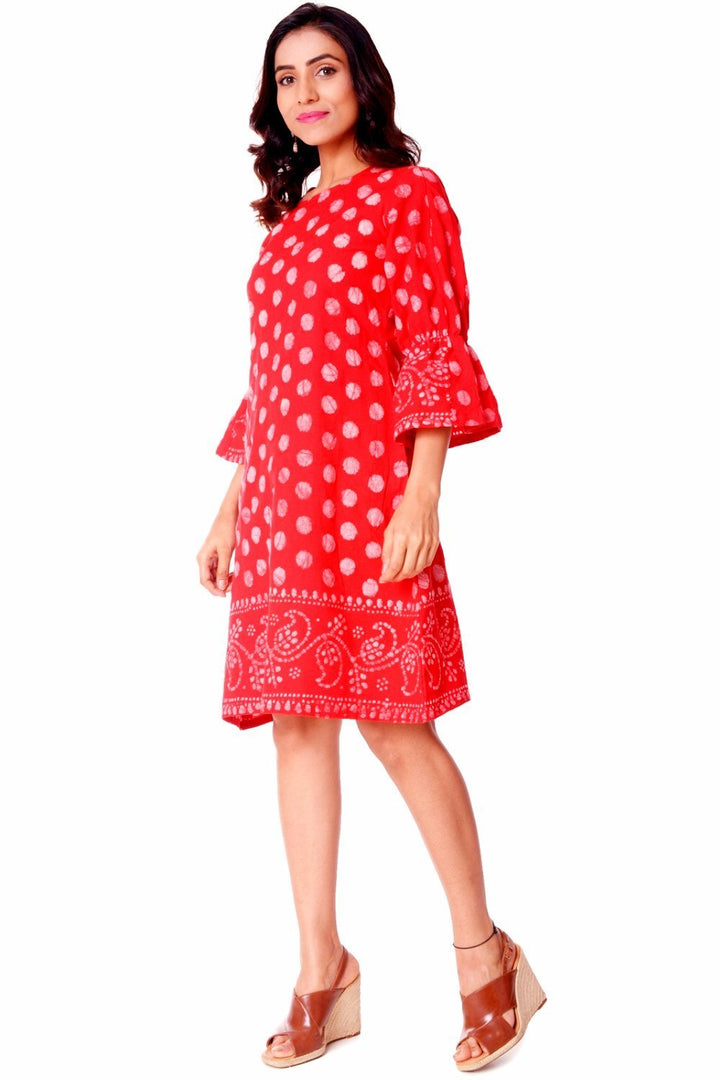 anokherang Dress Red Polka Dotted Knee-Length Dress