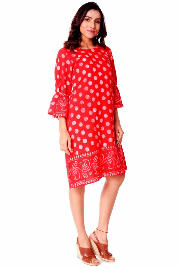 anokherang Dress Red Polka Dotted Knee-Length Dress