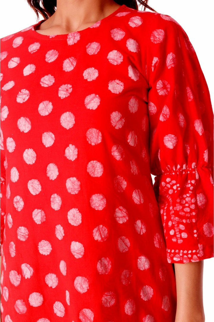 anokherang Dress Red Polka Dotted Knee-Length Dress