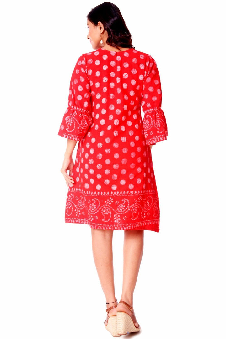 anokherang Dress Red Polka Dotted Knee-Length Dress