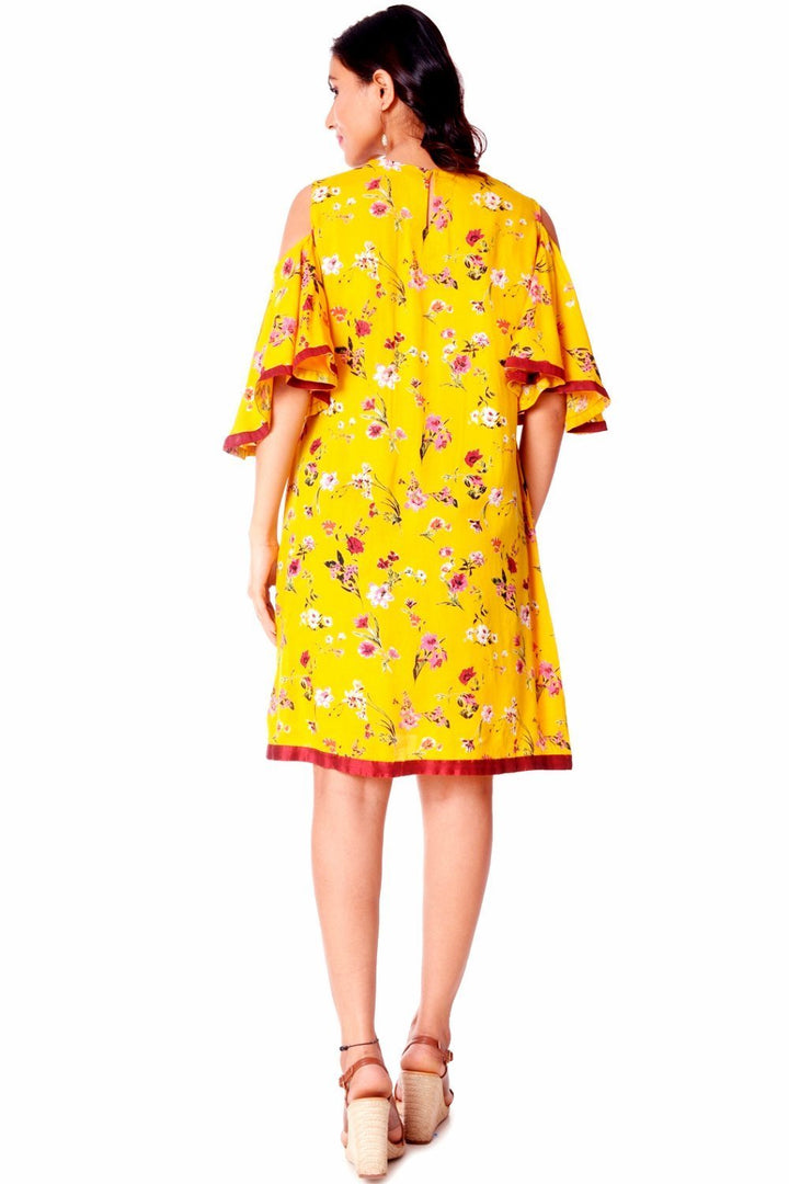 anokherang Dress Sunshine Floral Knee Length Cold Shoulder Dress