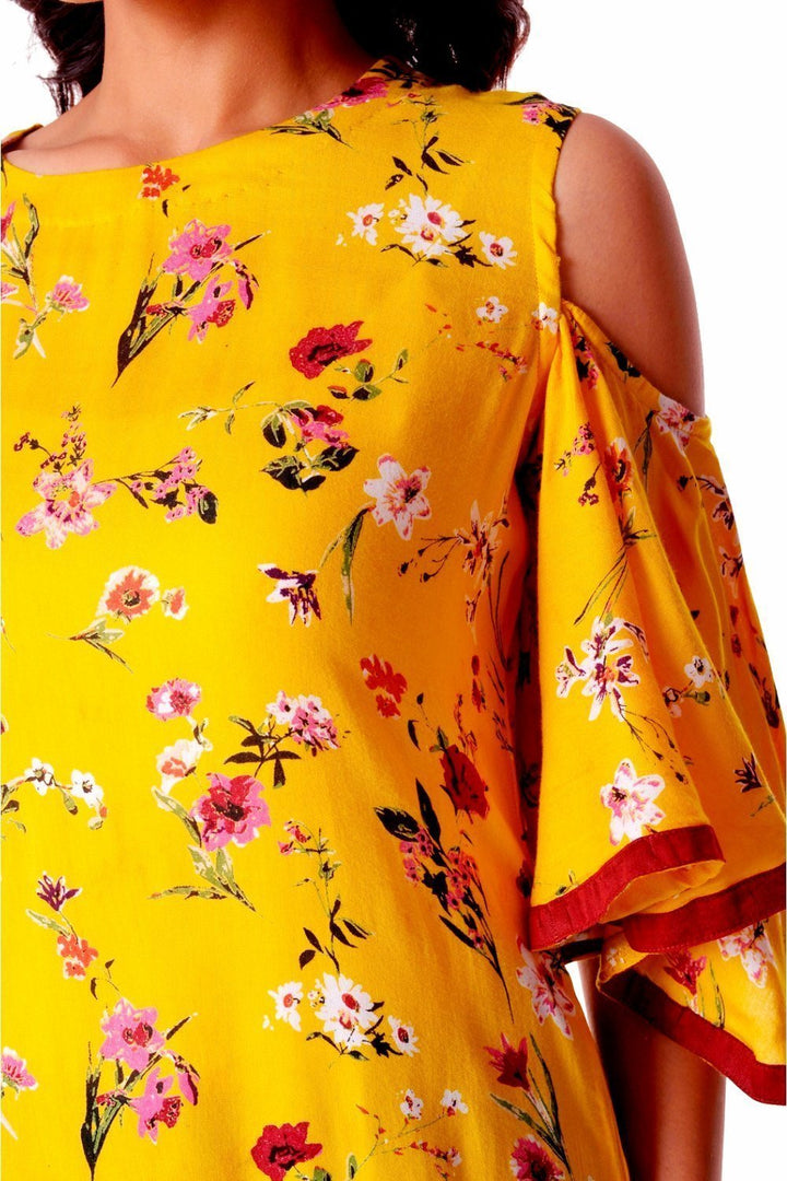 anokherang Dress Sunshine Floral Knee Length Cold Shoulder Dress