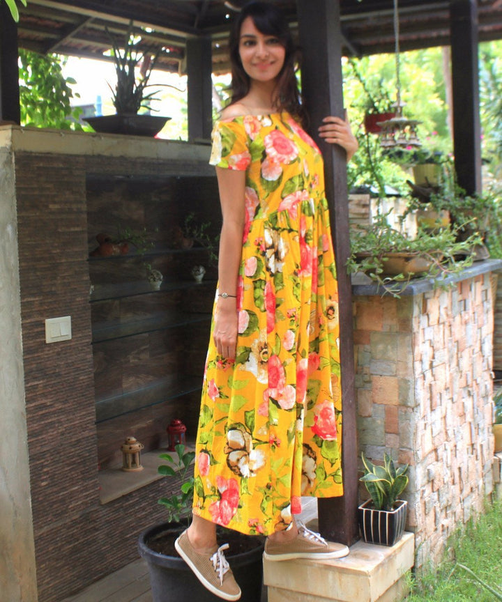 anokherang Dress Yellow Floral Burst Maxi Dress