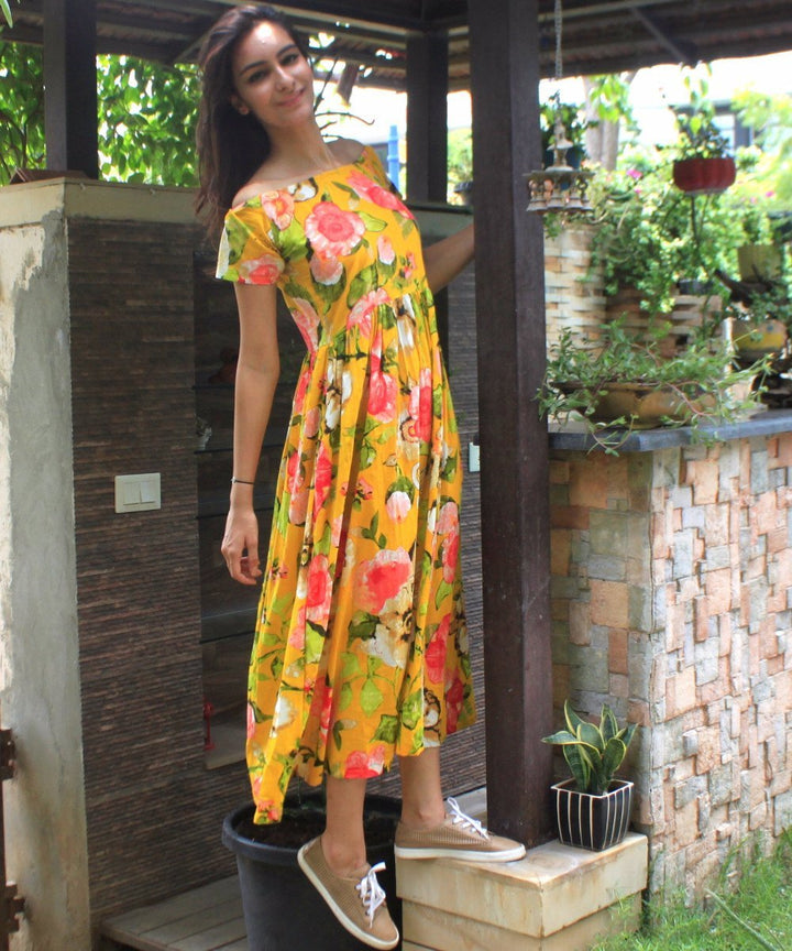 anokherang Dress Yellow Floral Burst Maxi Dress