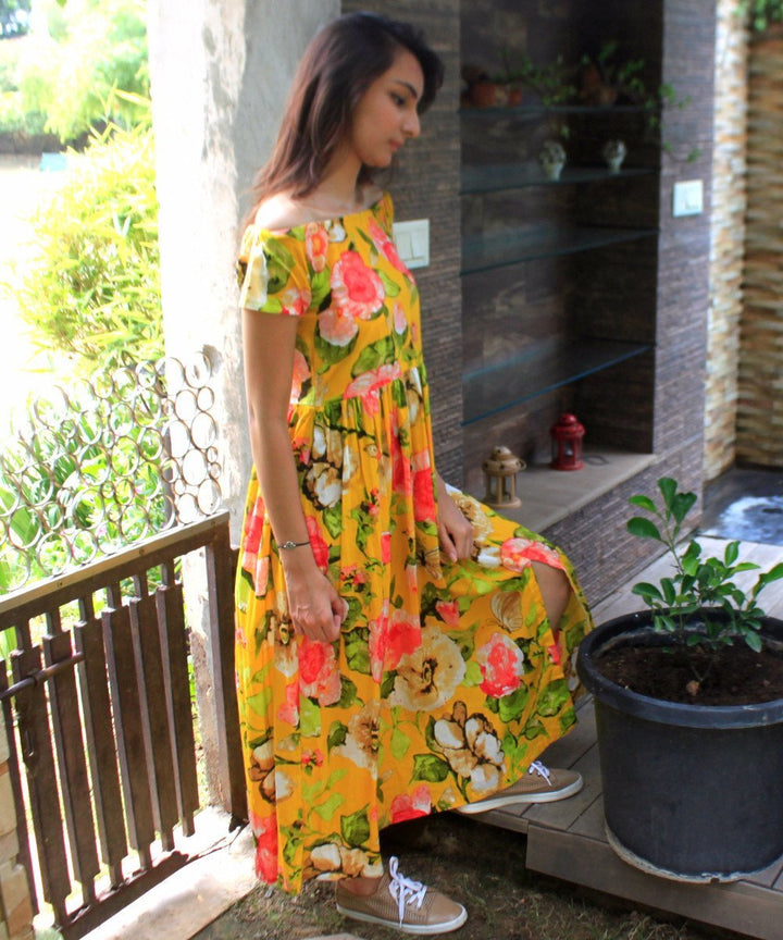 anokherang Dress Yellow Floral Burst Maxi Dress