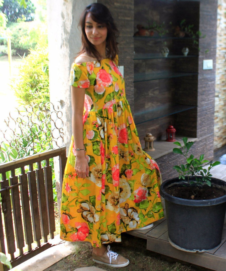 anokherang Dress Yellow Floral Burst Maxi Dress