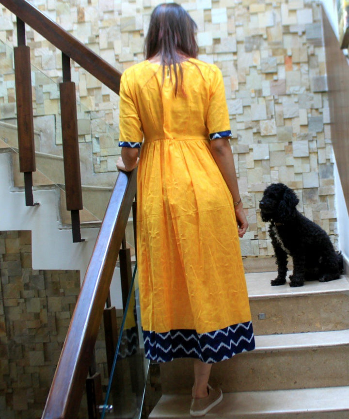 anokherang Dress Yellow Self Floral Cotton Dress