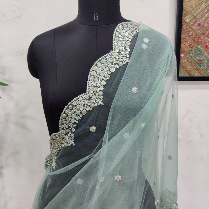 anokherang Dupattas Aqua Splash Scalloped Net Dupatta