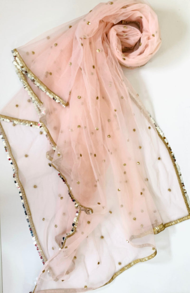 anokherang Dupattas Baby Pink Net Sequins Jhilmil Dupatta