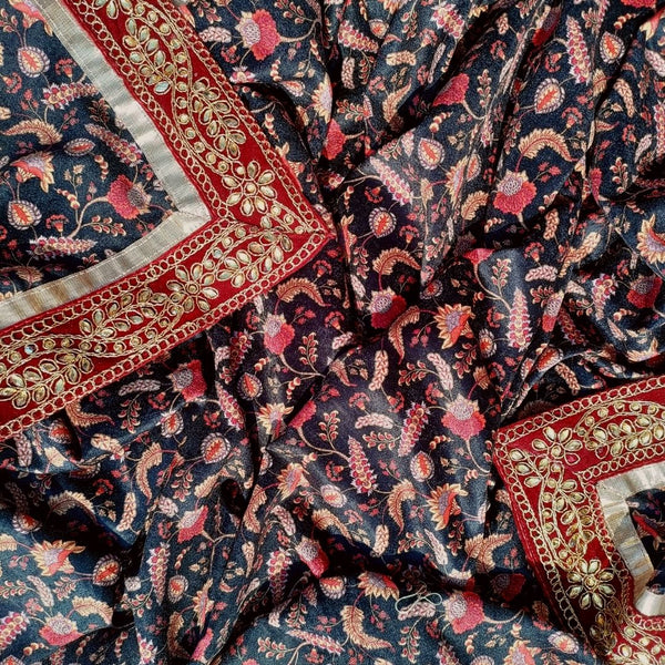 anokherang Dupattas Black Glory Paisley Kundan Velvet Stole