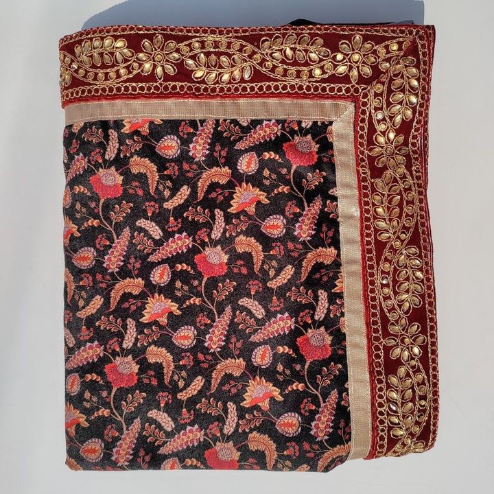 anokherang Dupattas Black Glory Paisley Kundan Velvet Stole