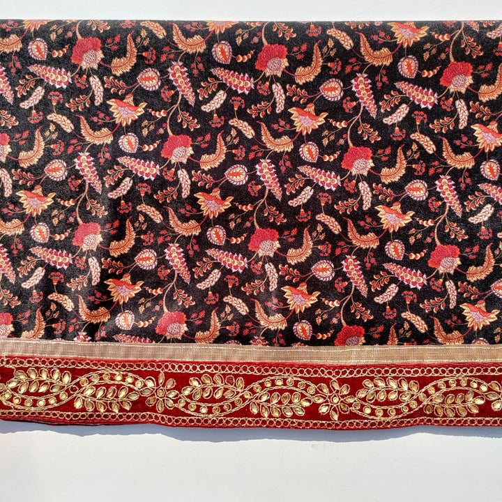 anokherang Dupattas Black Glory Paisley Kundan Velvet Stole