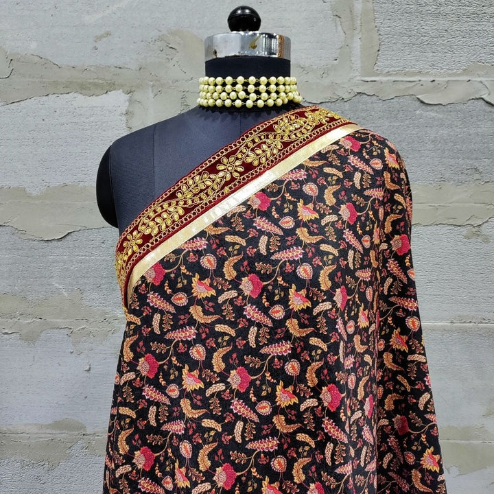 anokherang Dupattas Black Glory Paisley Kundan Velvet Stole