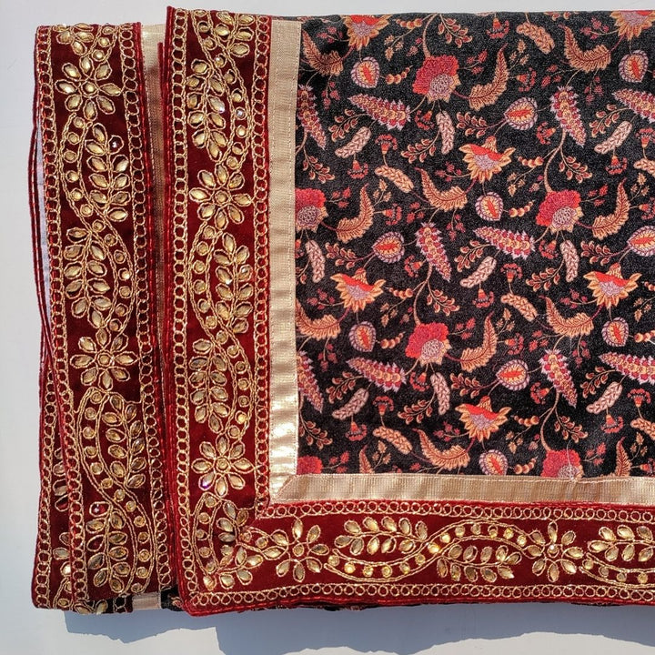 anokherang Dupattas Black Glory Paisley Kundan Velvet Stole