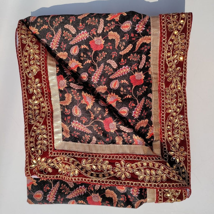 anokherang Dupattas Black Glory Paisley Kundan Velvet Stole