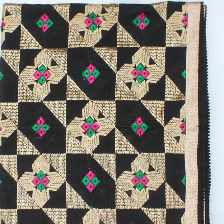 anokherang Dupattas Black Gold Patterned Phulkari Dupatta