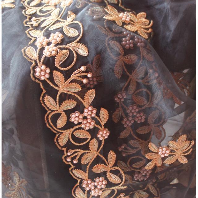 anokherang Dupattas Black Gold Thread and Pearls Embroidered Organza Dupatta