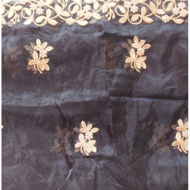 anokherang Dupattas Black Gold Thread and Pearls Embroidered Organza Dupatta