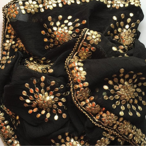anokherang Dupattas Black Gotta Patti Floral Chiffon Dupatta