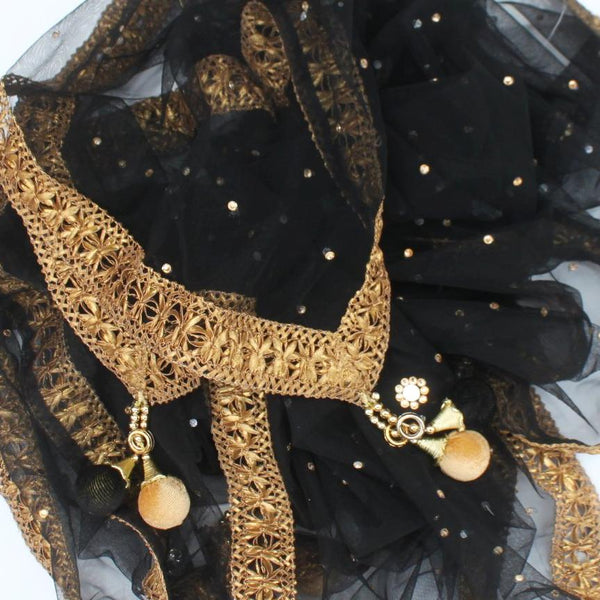 anokherang Dupattas Black Net Gold and Mirror Dupatta