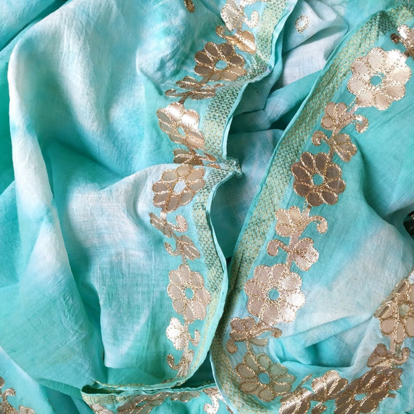 Aqua Green Tie-Dye Gota Cotton Dupatta