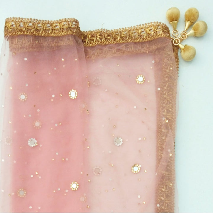 anokherang Dupattas Blush Pink Net Mirror Net Dupatta