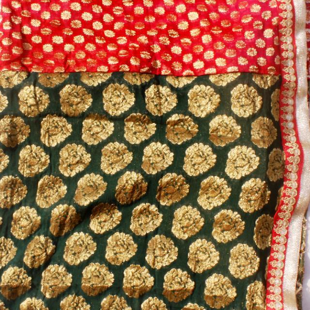 anokherang Dupattas Bottle Green and Red Georgette Banarsi Dupatta