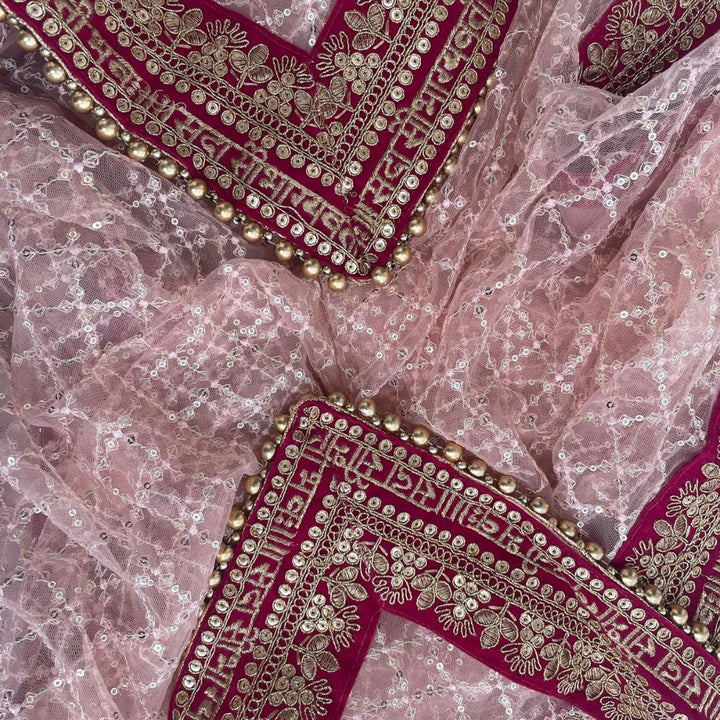 anokherang Dupattas Bridal Baby Pink Saubhagyavati Criss Cross Net Dupatta