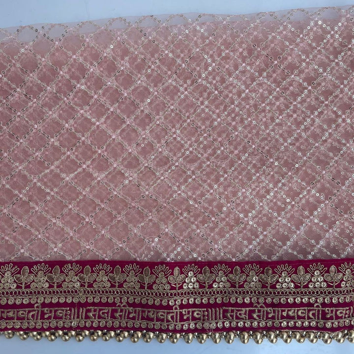 anokherang Dupattas Bridal Baby Pink Saubhagyavati Criss Cross Net Dupatta