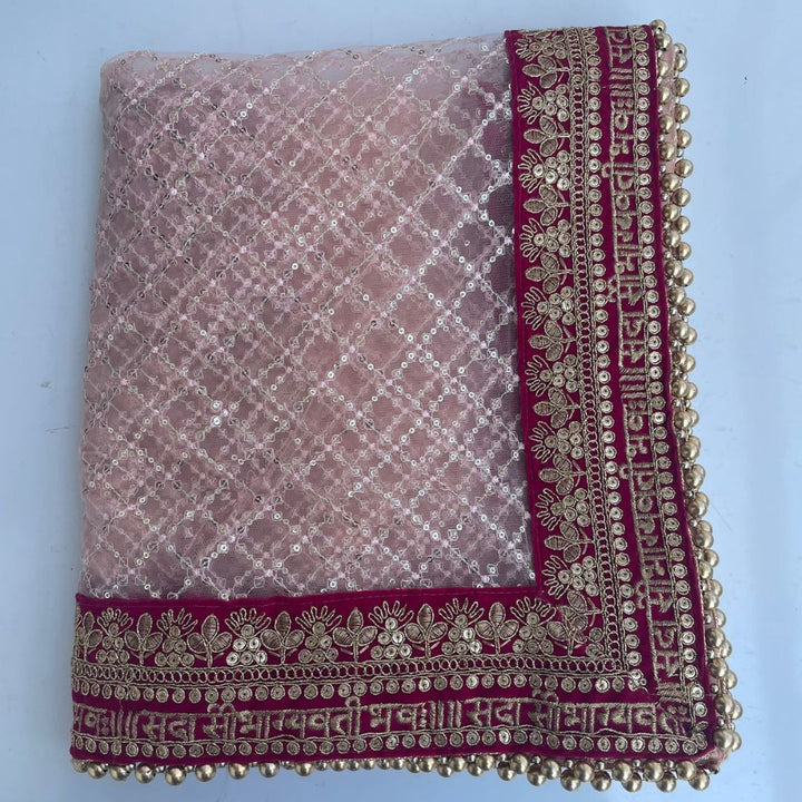 anokherang Dupattas Bridal Baby Pink Saubhagyavati Criss Cross Net Dupatta