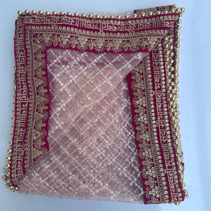 anokherang Dupattas Bridal Baby Pink Saubhagyavati Criss Cross Net Dupatta