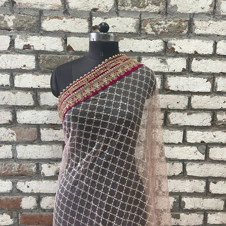 anokherang Dupattas Bridal Baby Pink Saubhagyavati Criss Cross Net Dupatta