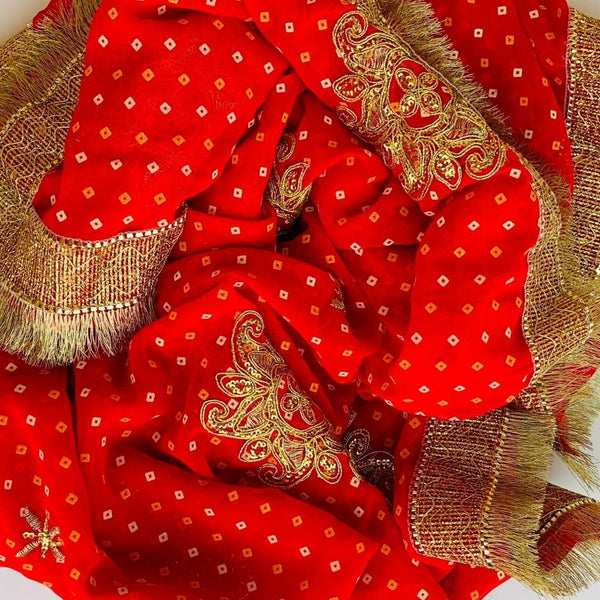 anokherang Dupattas Bridal Bandhani Embroidered Georgette Dupatta