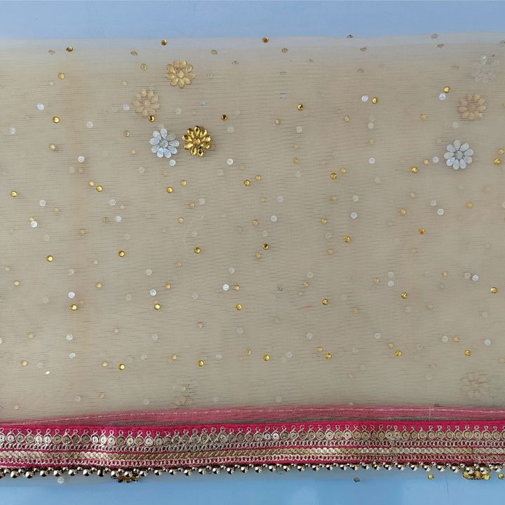 anokherang Dupattas Bridal Beige Peach with Sequin Embroidered Net Dupatta