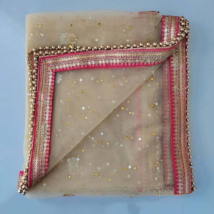 anokherang Dupattas Bridal Beige Peach with Sequin Embroidered Net Dupatta