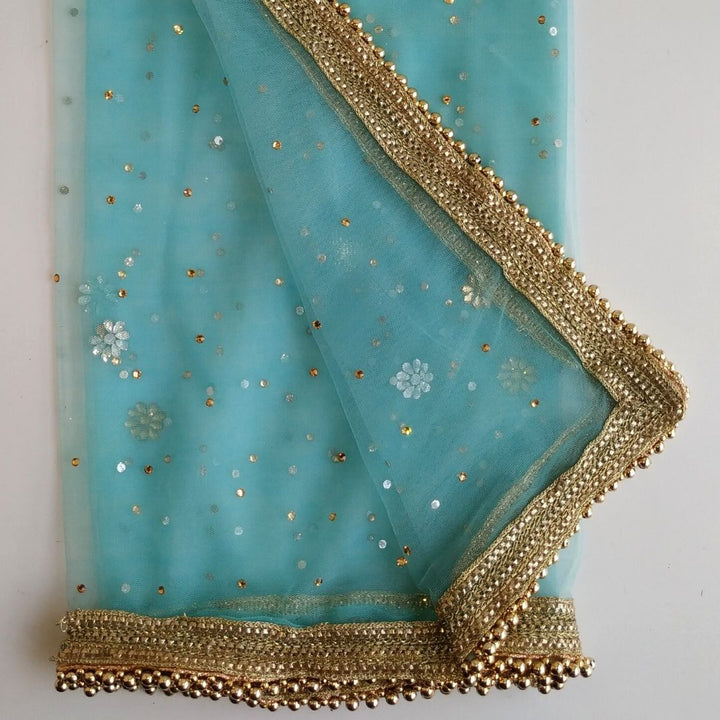 anokherang Dupattas Bridal Blush Blue Stone Net Dupatta