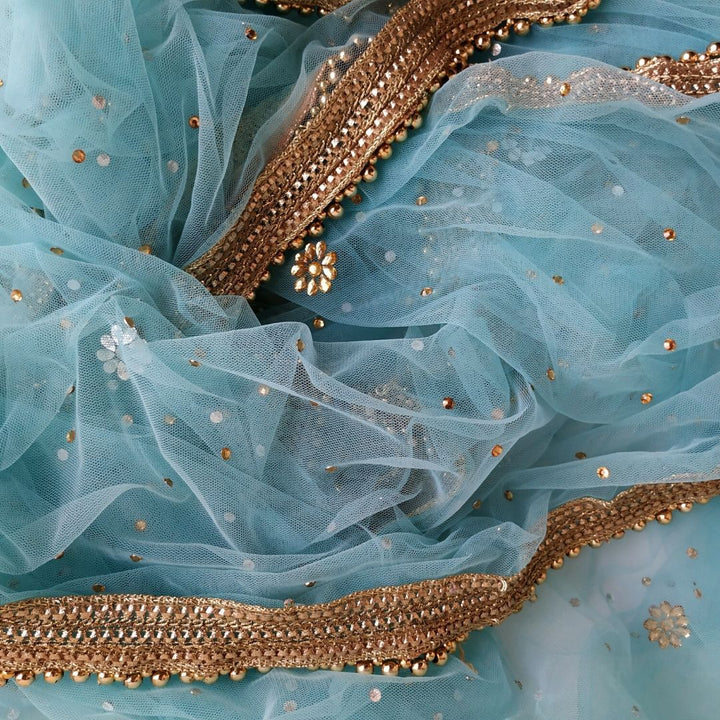 anokherang Dupattas Bridal Blush Blue Stone Net Dupatta