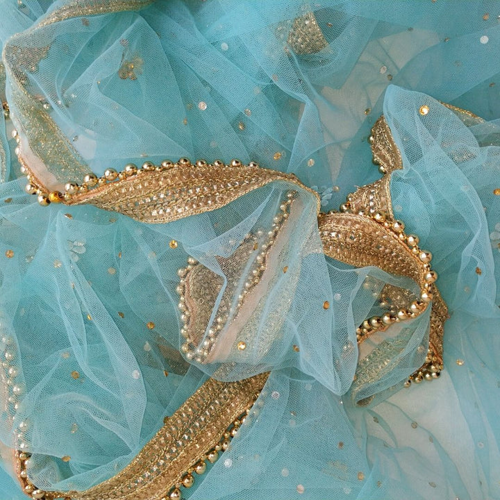 anokherang Dupattas Bridal Blush Blue Stone Net Dupatta