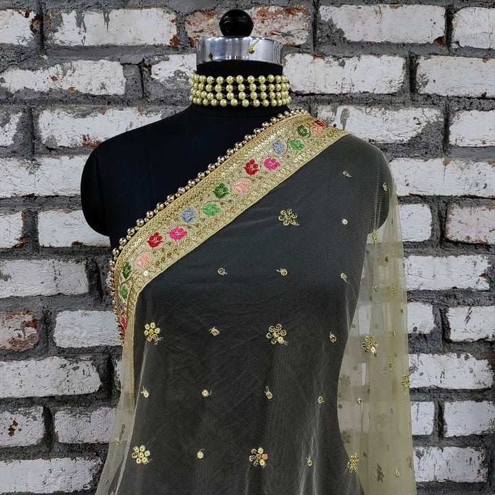 anokherang Dupattas Bridal Charming Beige with Floral Embroidered Net Dupatta
